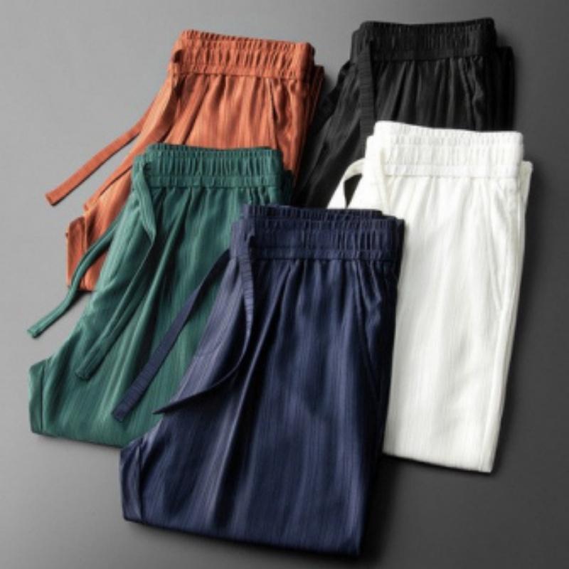 Smooth and elegant anti-wrinkle ice silk sports sweatpants men's loose straight casual pants