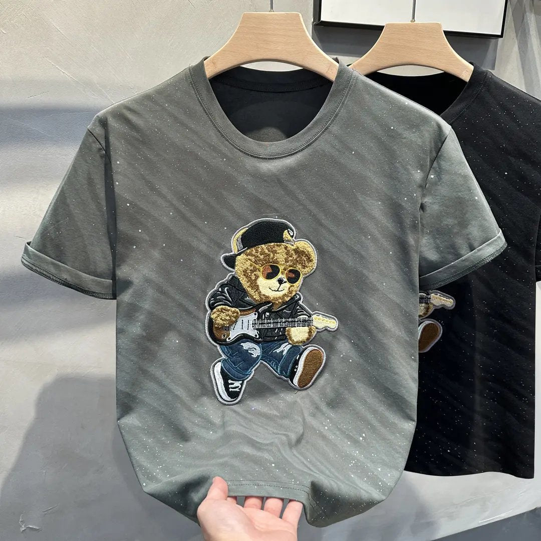 Summer leisure personality bear texture slim round neck short sleeves