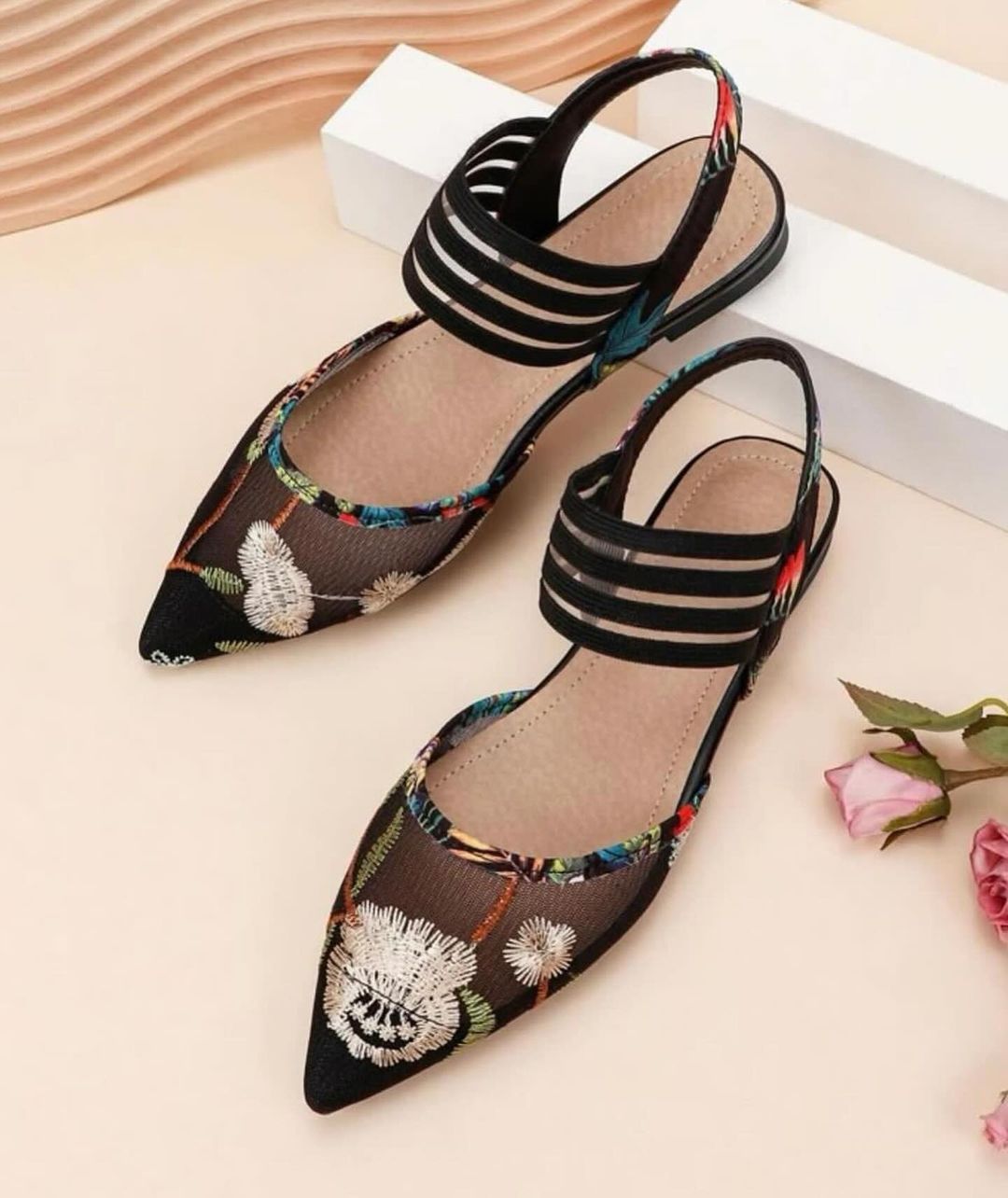 Women's embroidered floral mesh flats