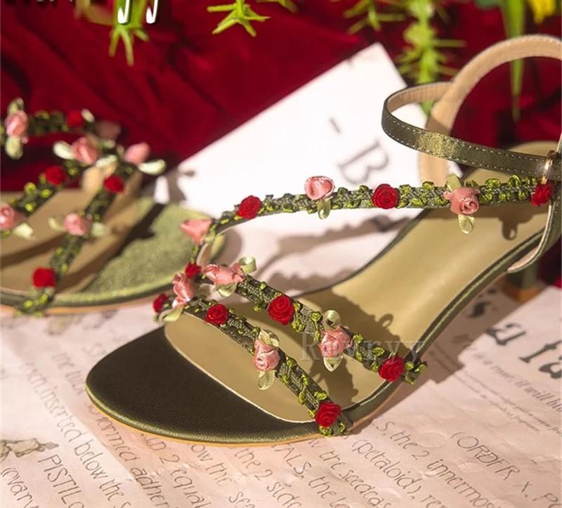 Rattan flower green sandals fairy style