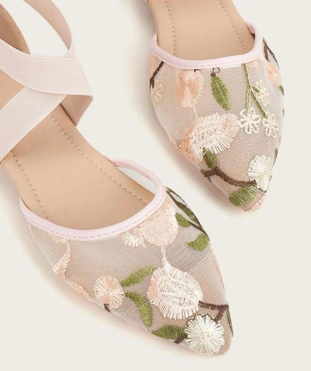 Women's embroidered floral mesh flats