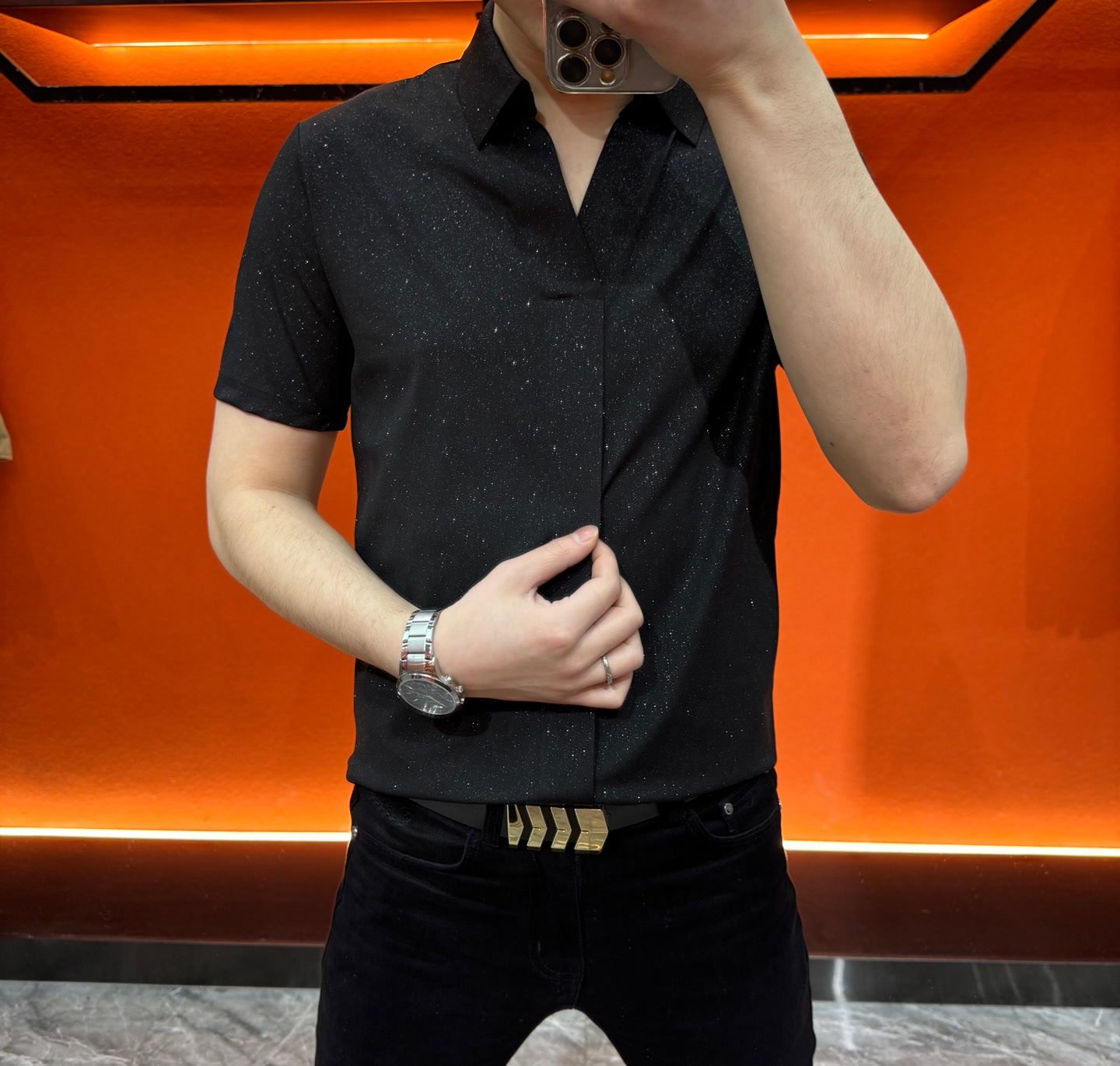 Summer new men's lapel starry sky T-shirt POLO shirt