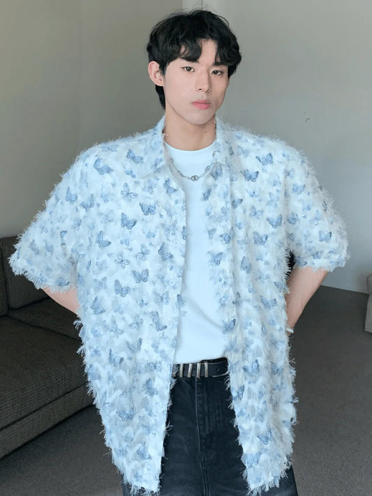 Summer retro butterfly all-over printed short-sleeved shirt
