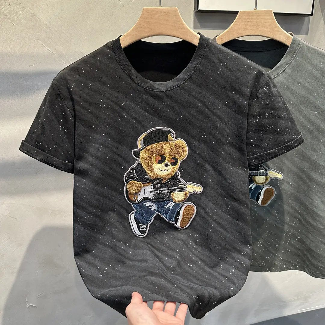 Summer leisure personality bear texture slim round neck short sleeves