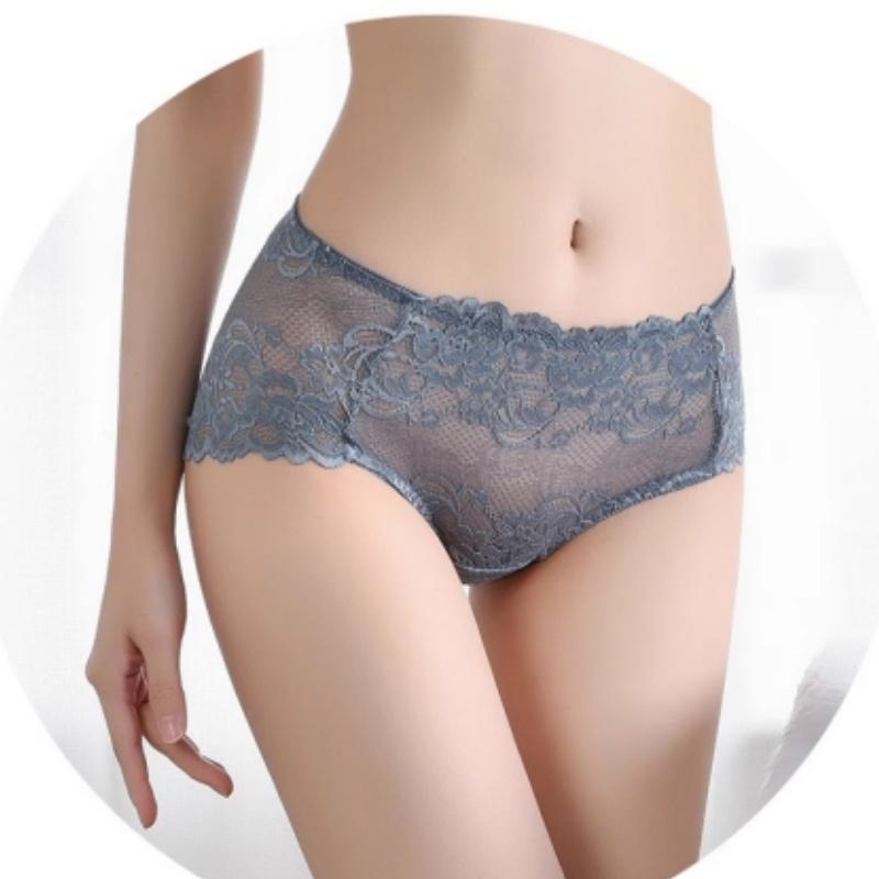 Sexy tummy-control panties for women mid-waist lace large size pure cotton antibacterial