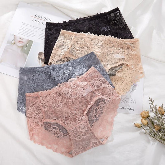 Sexy tummy-control panties for women mid-waist lace large size pure cotton antibacterial