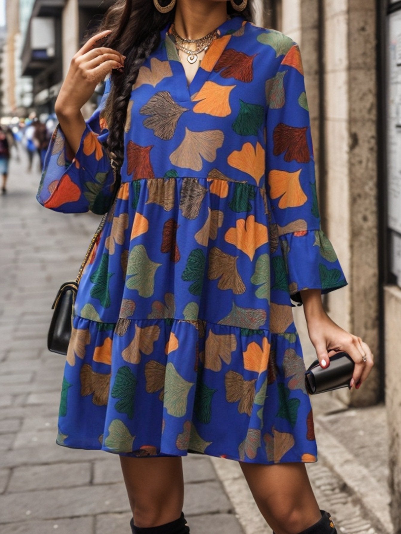 Casual ruffled hem polka dot dress