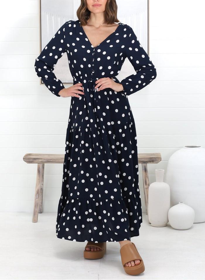 Casual Buttoned Bodice Pull In Waist Maxi Dress