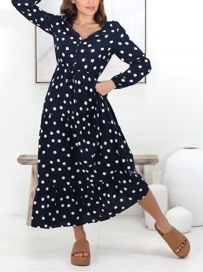 Casual Buttoned Bodice Pull In Waist Maxi Dress