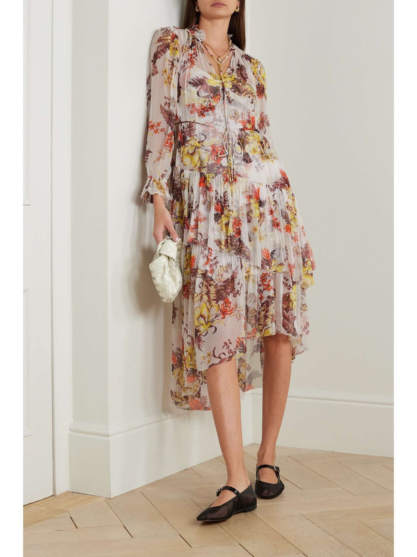 Asymmetric Floral-Print Midi Dress