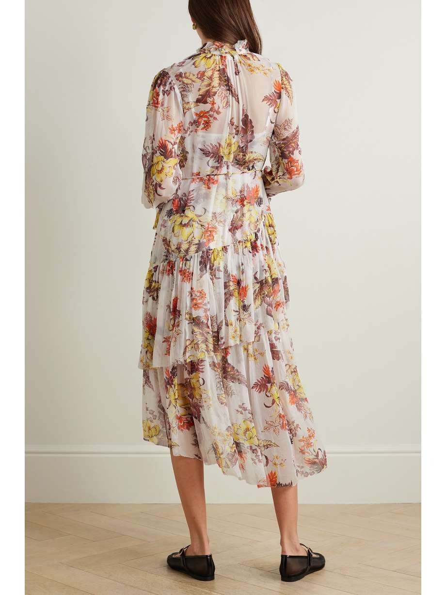 Asymmetric Floral-Print Midi Dress