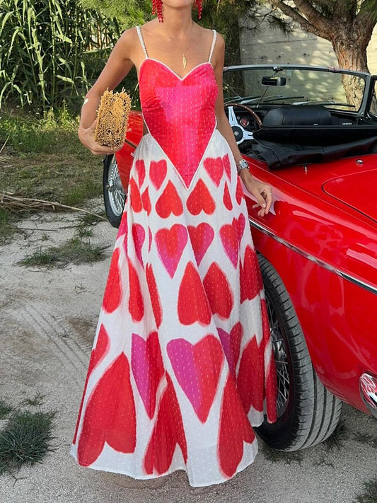 Painted Hearts Straps Maxi Dress