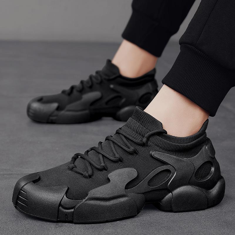 Versatile Breathable Flyknit Men's Shoes Thick Sole Mecha Sneakers