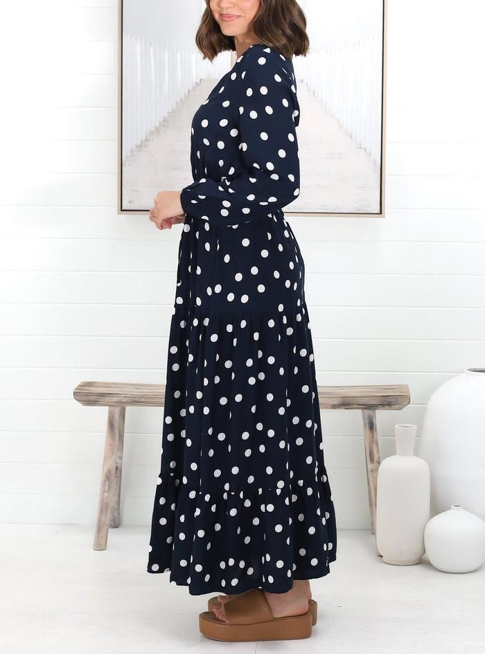 Casual Buttoned Bodice Pull In Waist Maxi Dress