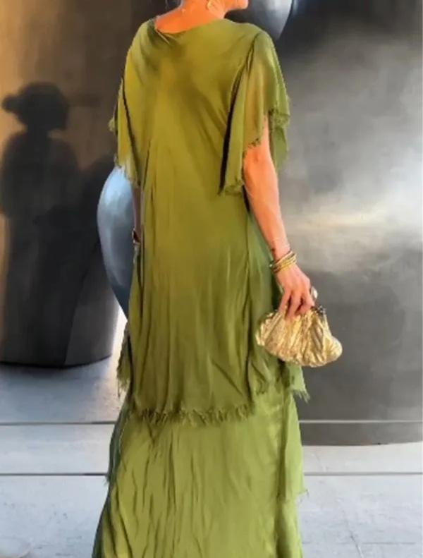 Elegant loose V-neck fashionable cake long dress