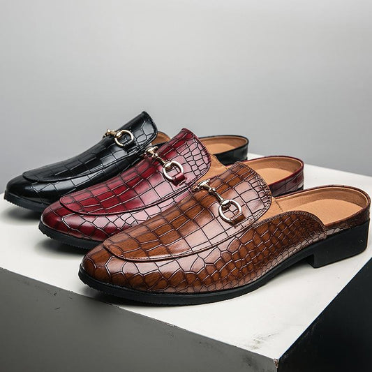 Summer sandals and slippers horseshoe buckle half-slip leather shoes