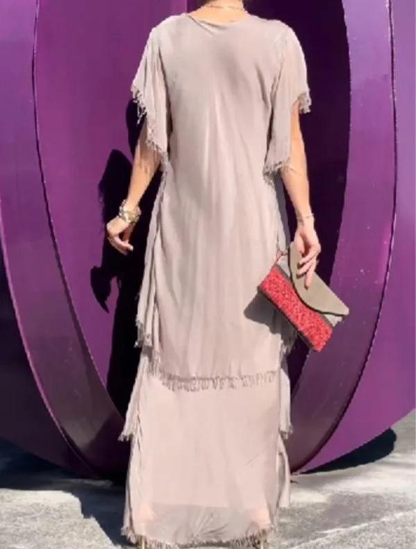 Elegant loose V-neck fashionable cake long dress