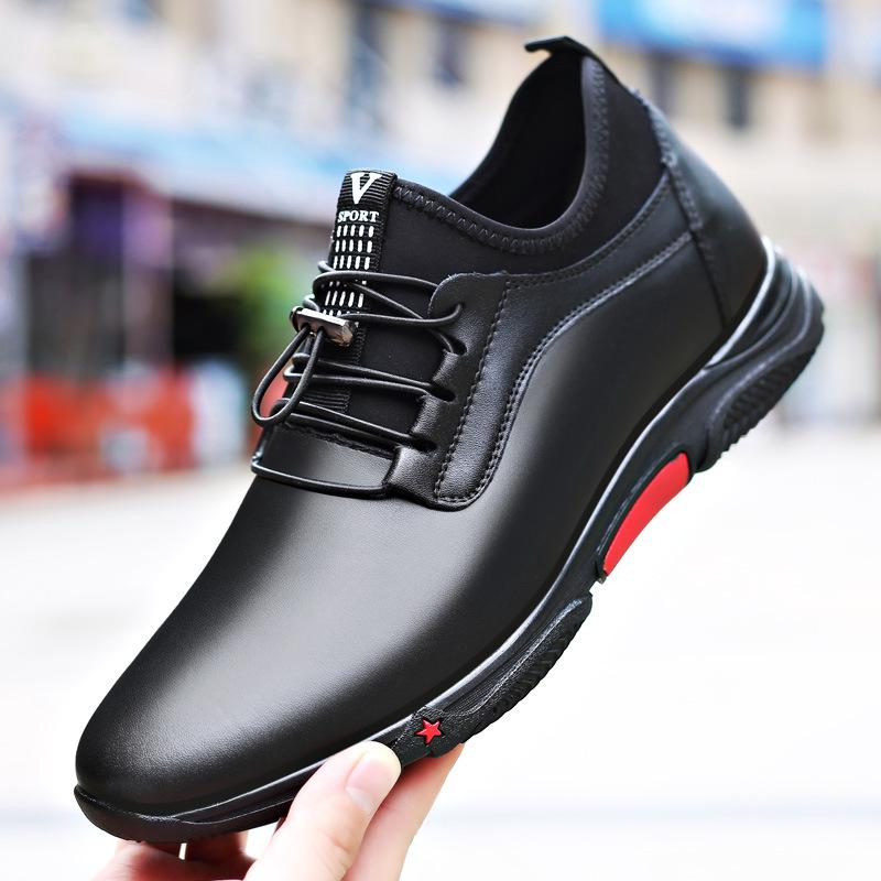 Stylish men's lace-up pointed toe elastic loafers with 6cm hidden heel