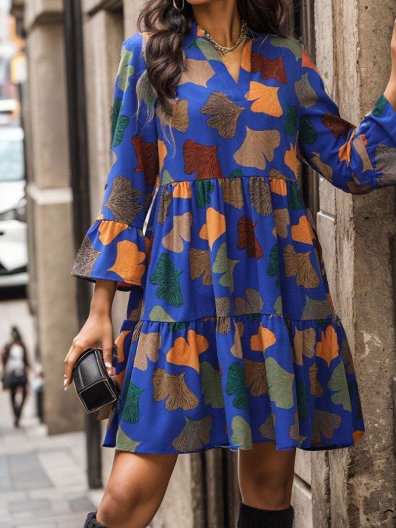 Casual ruffled hem polka dot dress