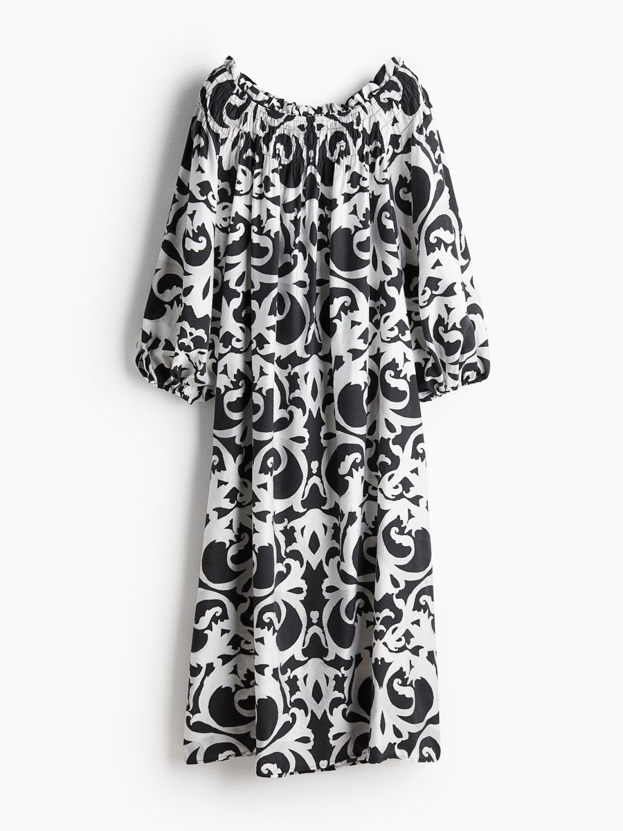 off-shoulder loose printed dress