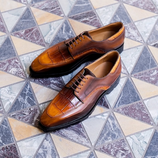 Vexin Apron Calf And Crocodile Leather Derby