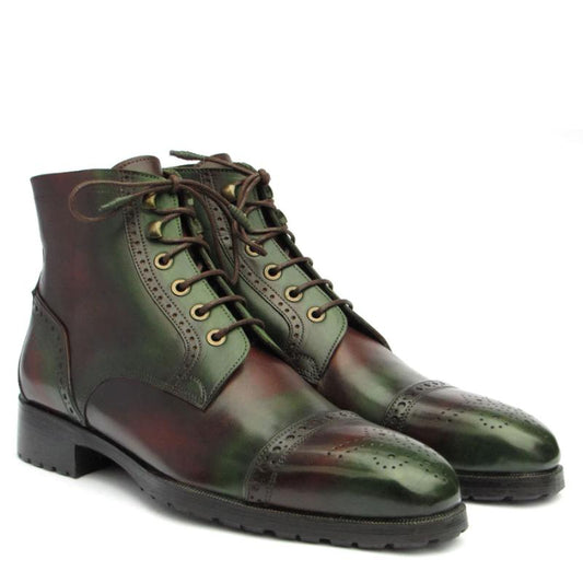 Men's Green & Brown Hand-Painted Cap Toe Boots