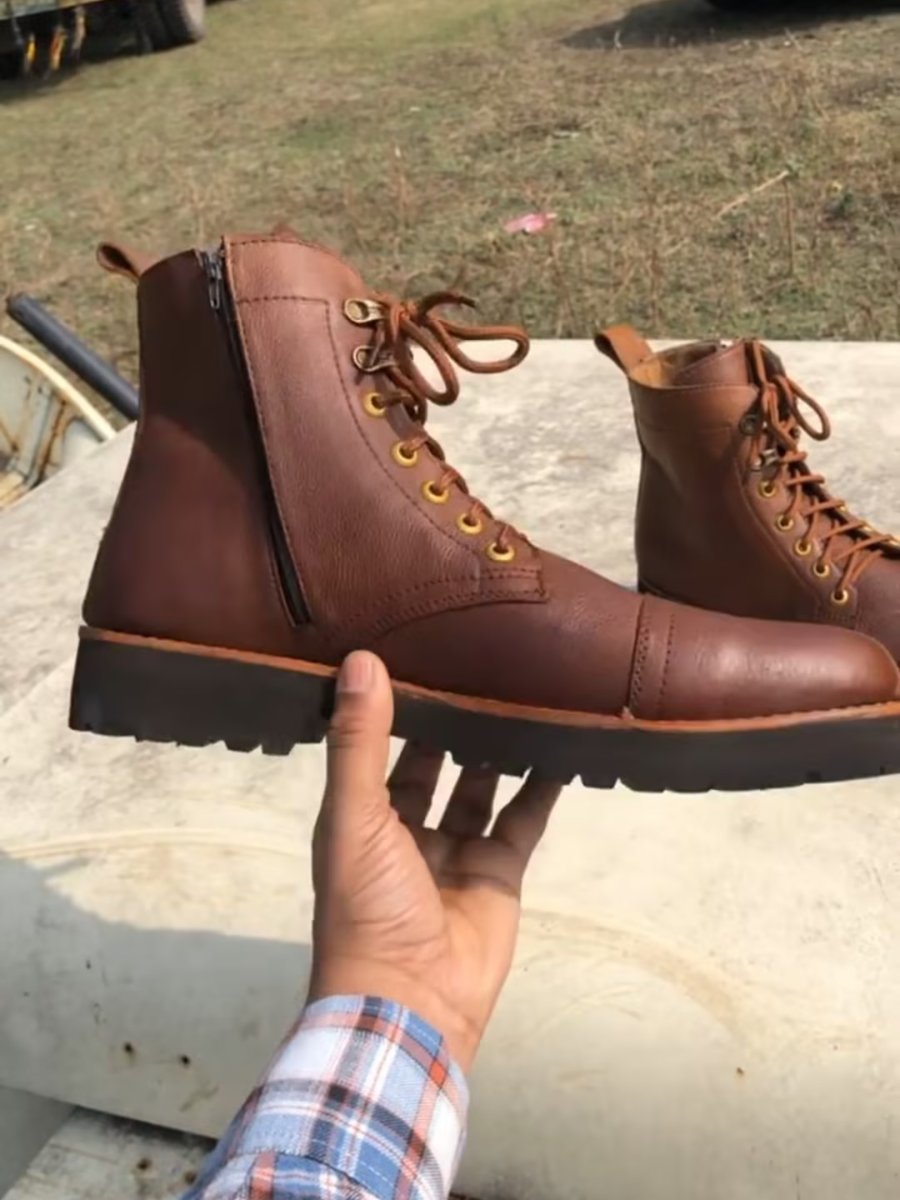 Handmade Genuine Leather Work Boots - Brown