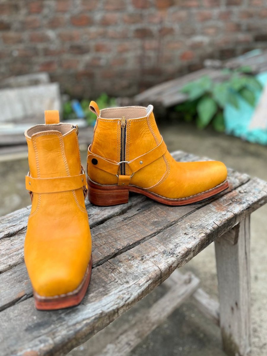 Handmade Leather Ankle Zipper Boots