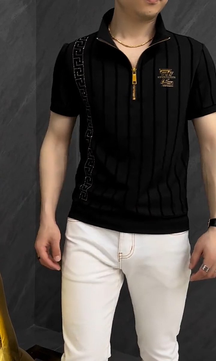 Stand collar hot diamond fashion T-shirt