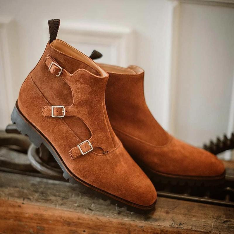 Handmade Fall Three Strap Buckle Boots