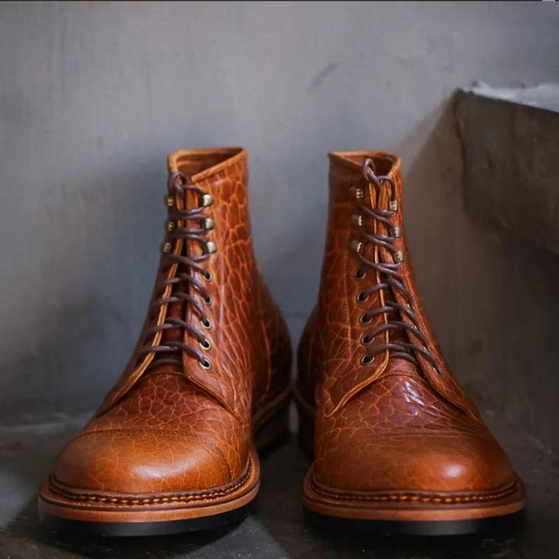 Handmade Men's Thick Leather Work Boots - Brown