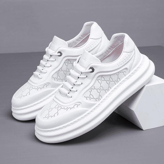 New summer men's shoes heightening slip-on breathable leather casual shoes