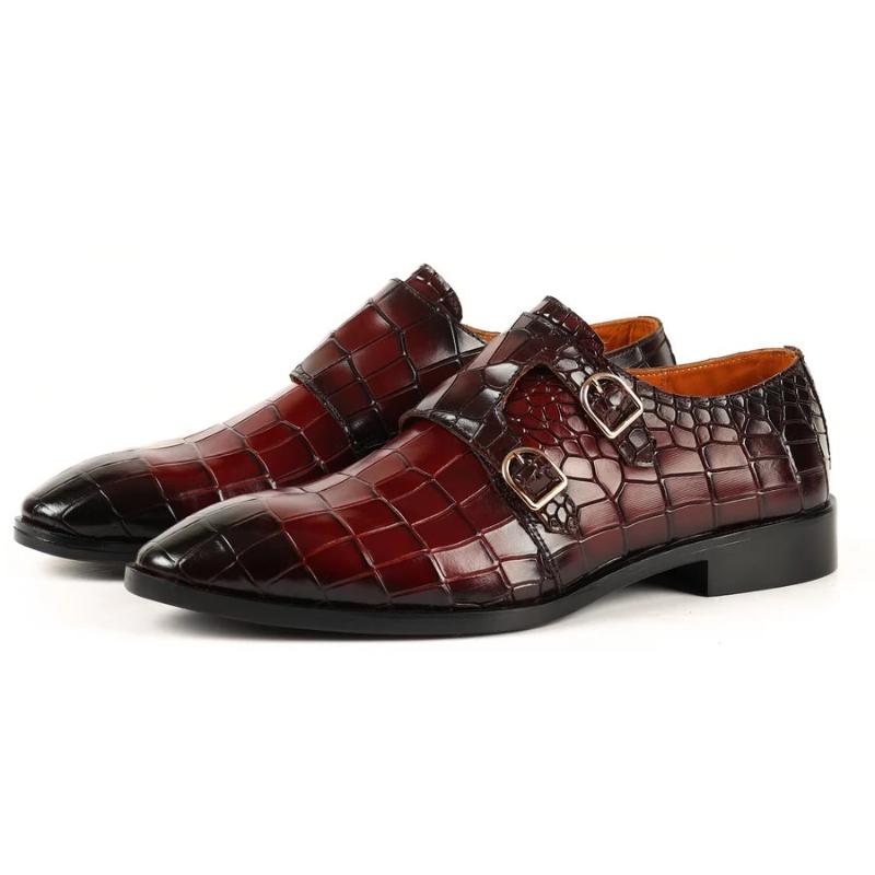 Italian Handmade Classic Monk Shoes - Claret