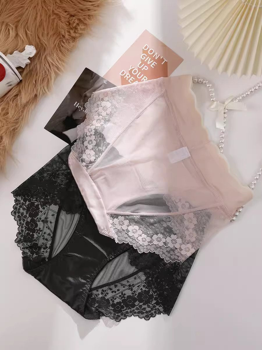 Women's mid-high waist underwear ice silk seamless sexy hip-lifting lace thin underwear