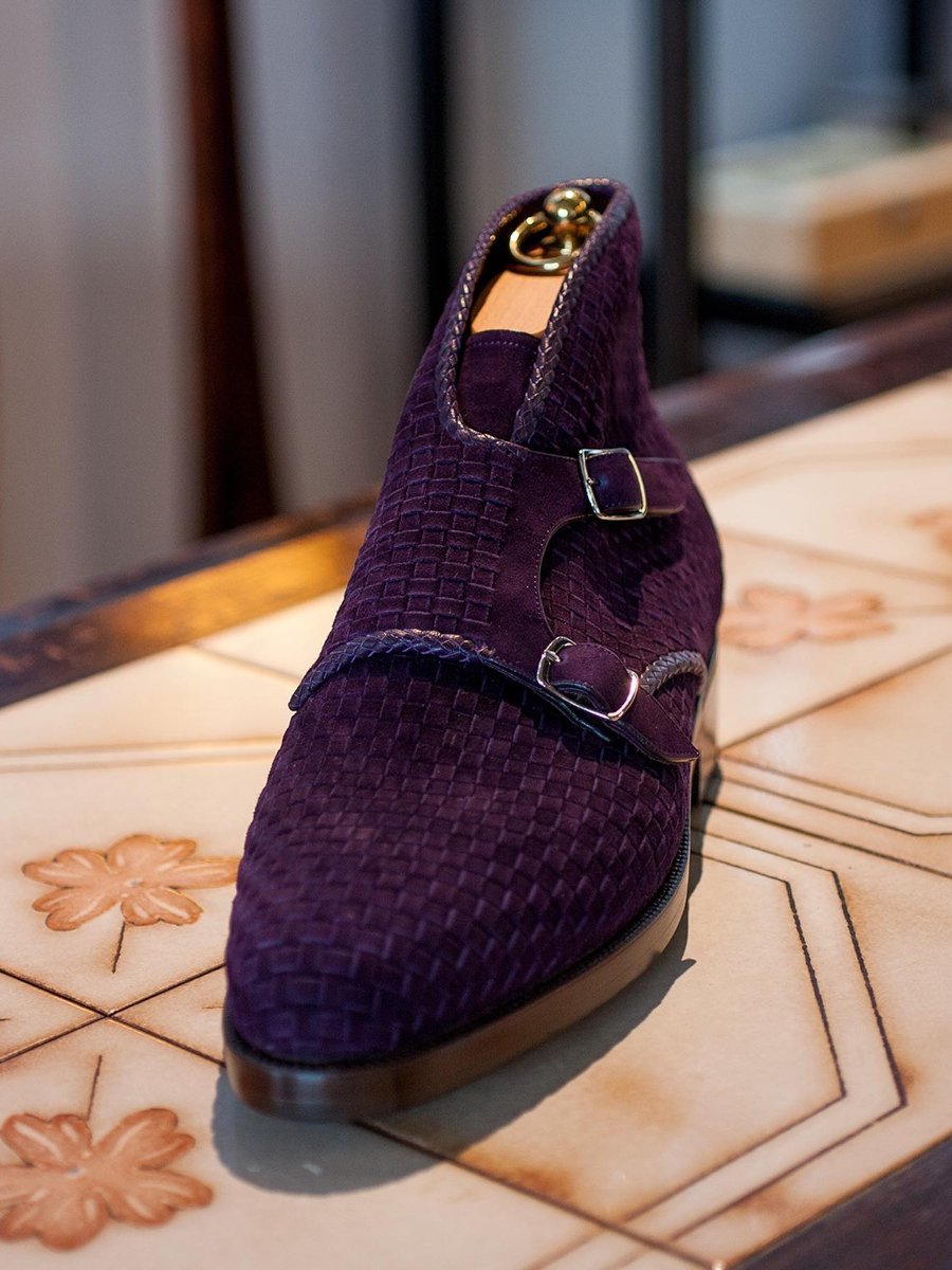 Handmade Purple Double Strap Buckle Monk Boots