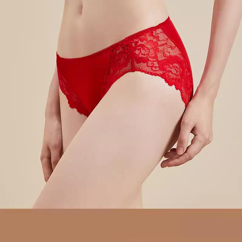 Sexy silk underwear for women with lace and breathable quick-drying briefs
