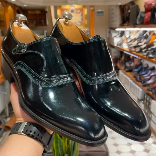 Men's Black Leather Classic Monk Shoes