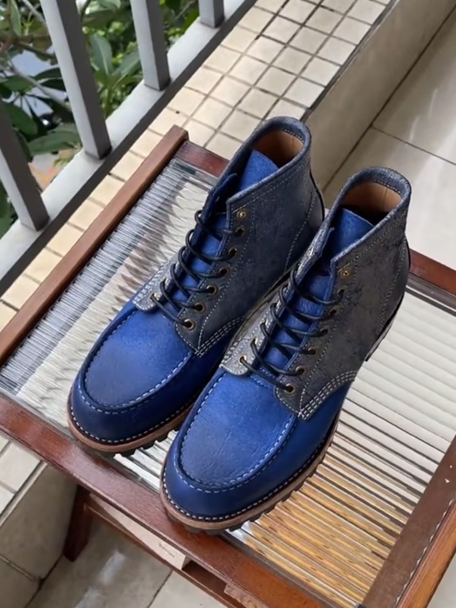 Handmade Genuine Leather Work Boots - Blue