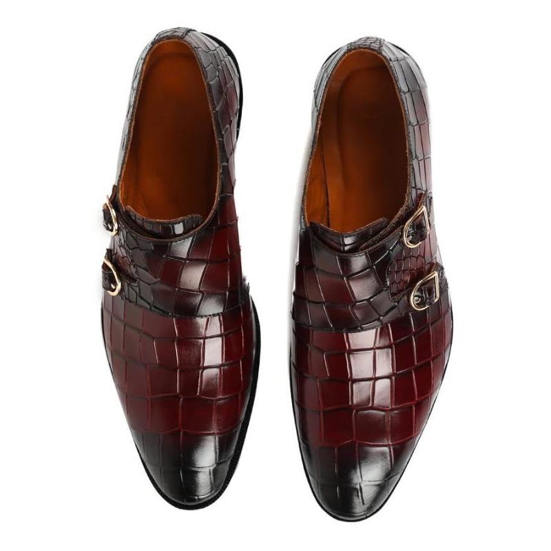 Italian Handmade Classic Monk Shoes - Claret