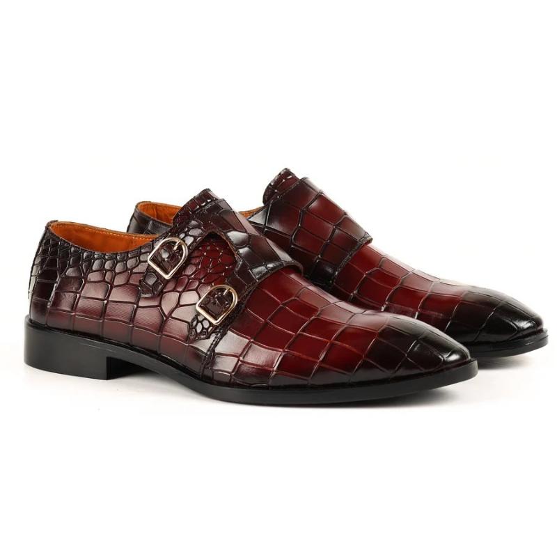 Italian Handmade Classic Monk Shoes - Claret