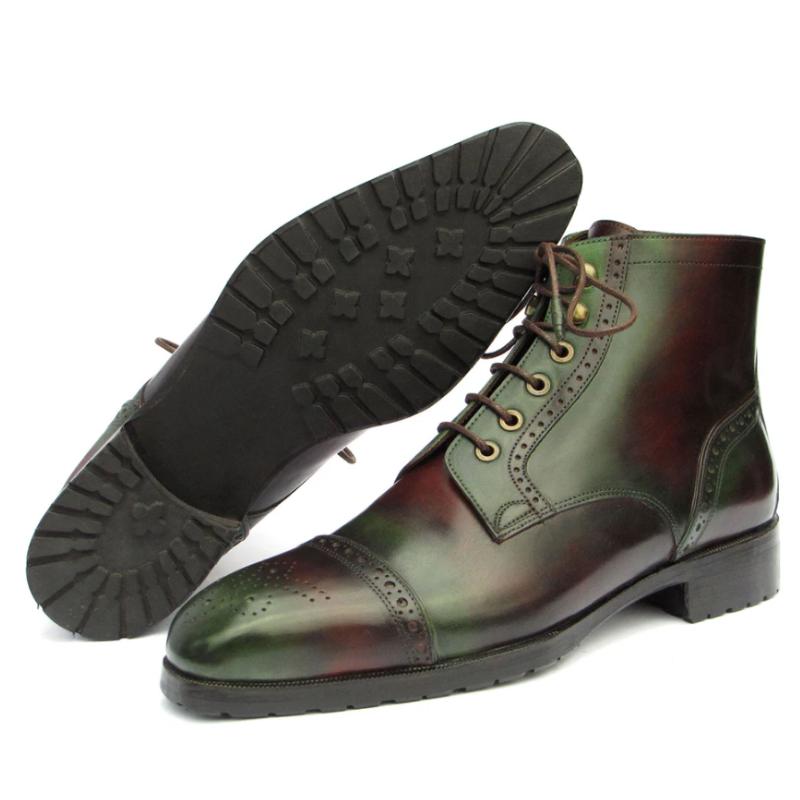 Men's Green & Brown Hand-Painted Cap Toe Boots