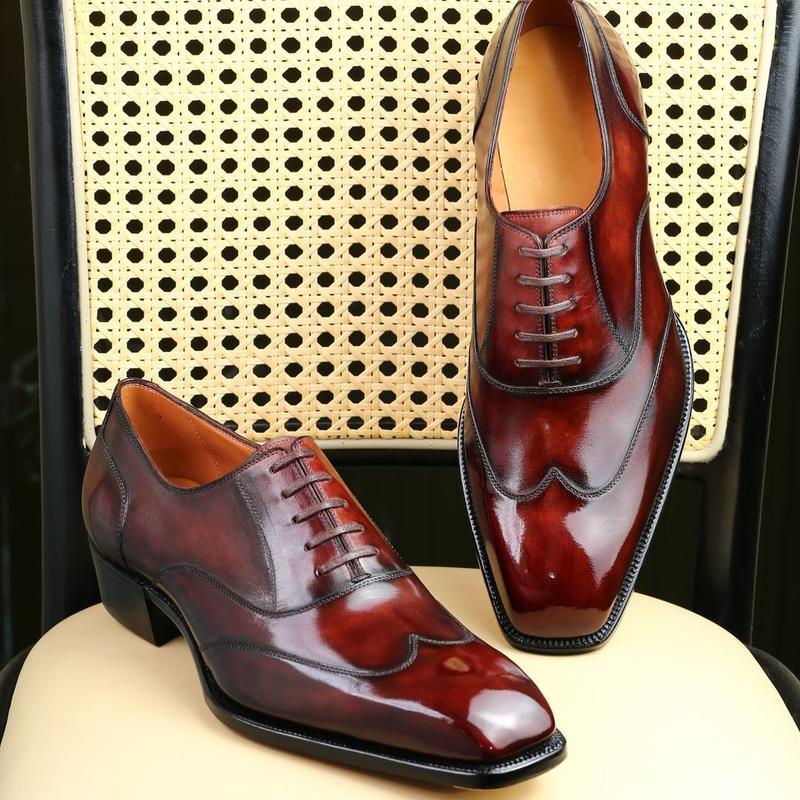 Italian Handmade Genuine Leather Oxfords - Claret