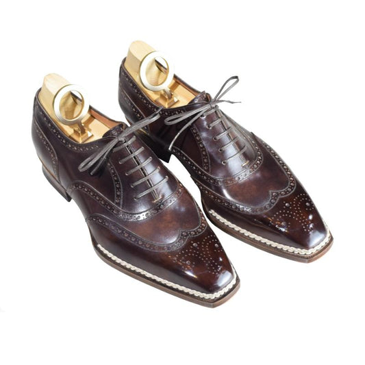 Italian Handmade Luxury Sculpted Leather Oxfords - Brown