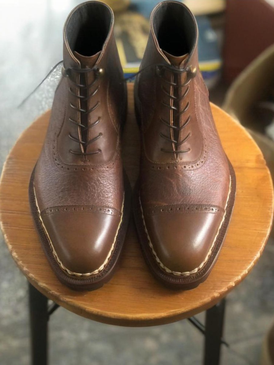 Handmade Brown Leather Men's Work Boots