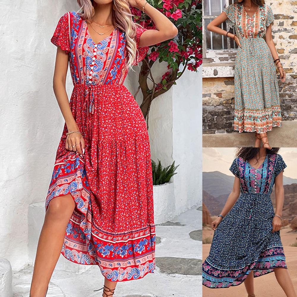 V Neck Printed Summer Dress