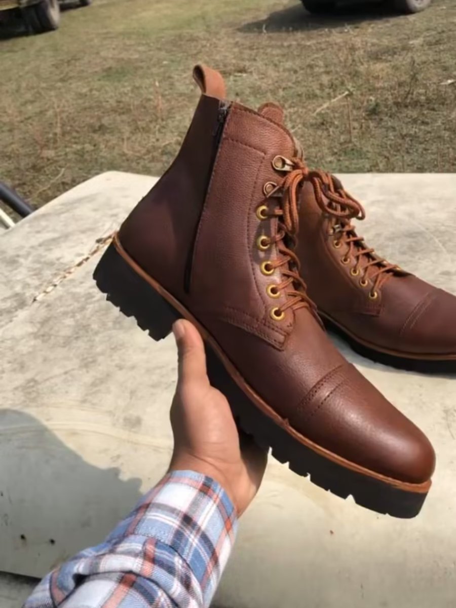 Handmade Genuine Leather Work Boots - Brown