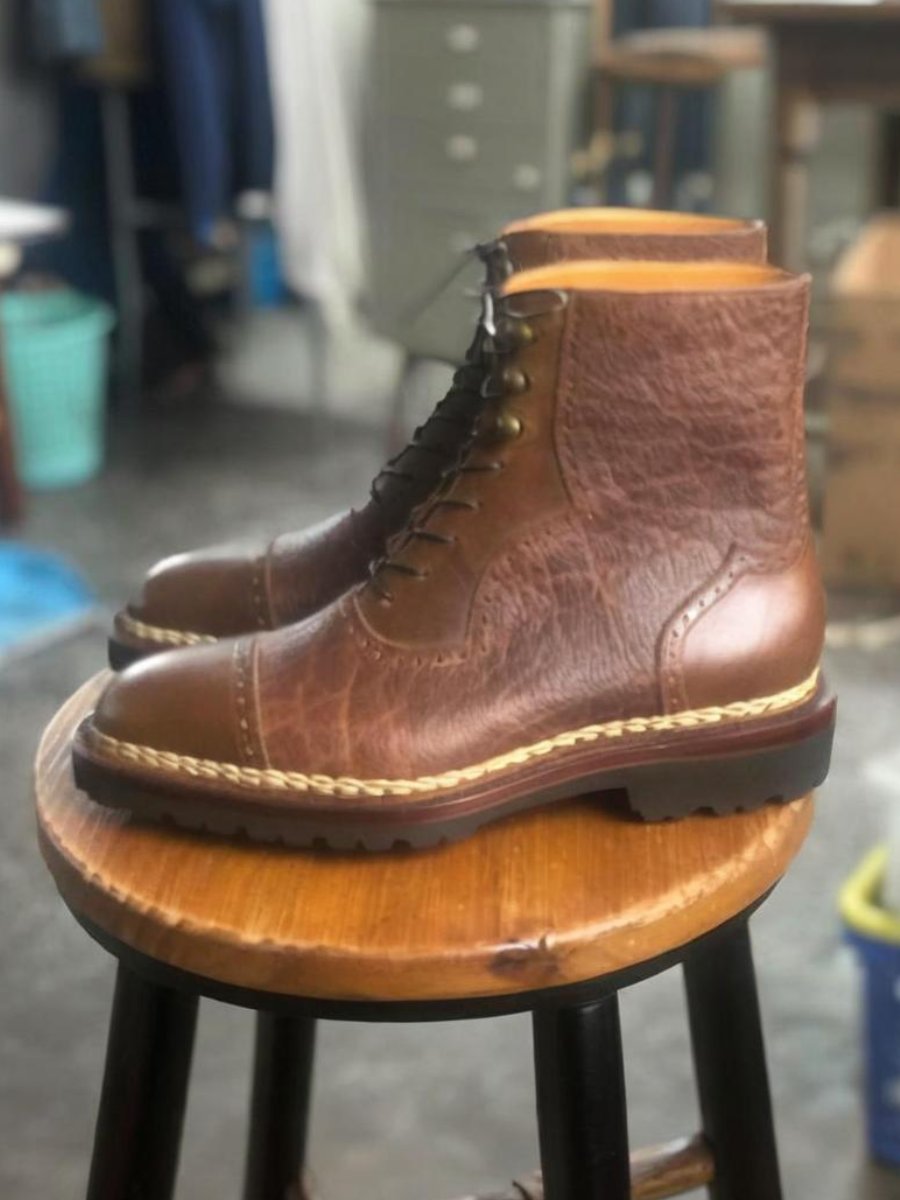 Handmade Brown Leather Men's Work Boots