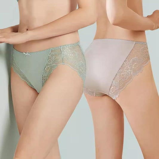 Sexy silk underwear for women with lace and breathable quick-drying briefs