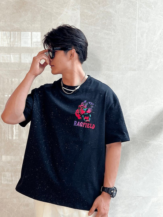 Starry sky tiger head textured T-shirt and shorts 2-piece set