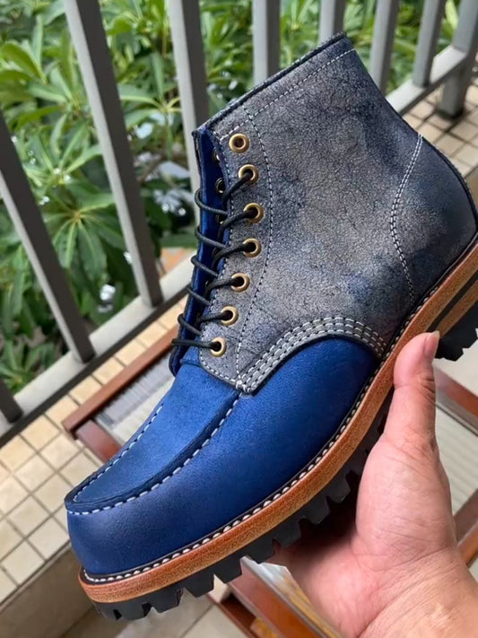 Handmade Genuine Leather Work Boots - Blue